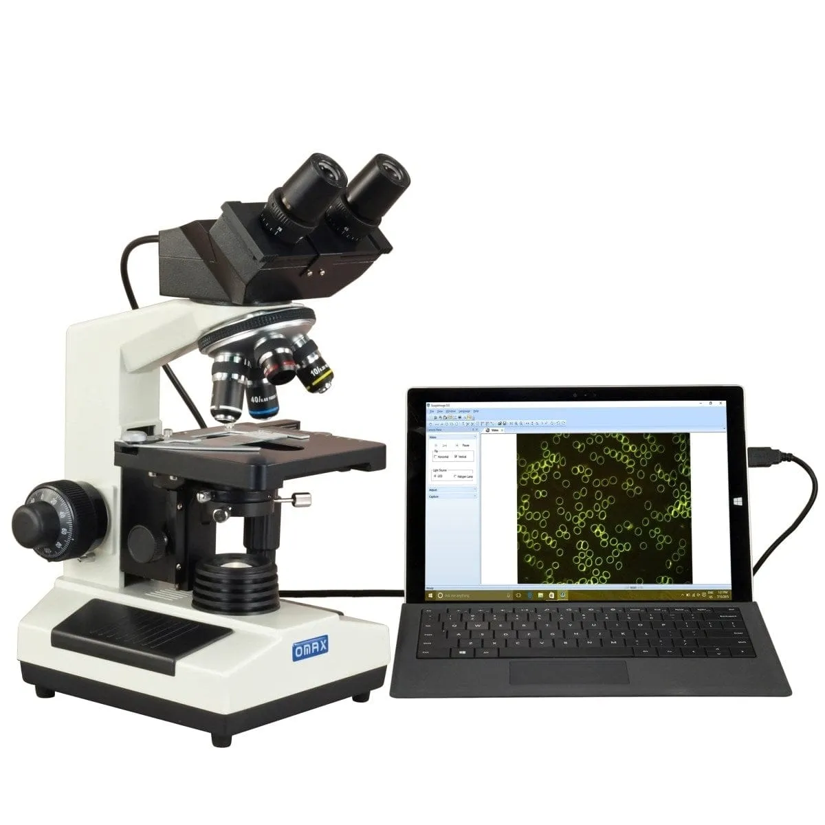 40X-2000X 3MP Digital Integrated Microscope with Halogen Illumination   Dry Darkfield Condenser, Blank Slides