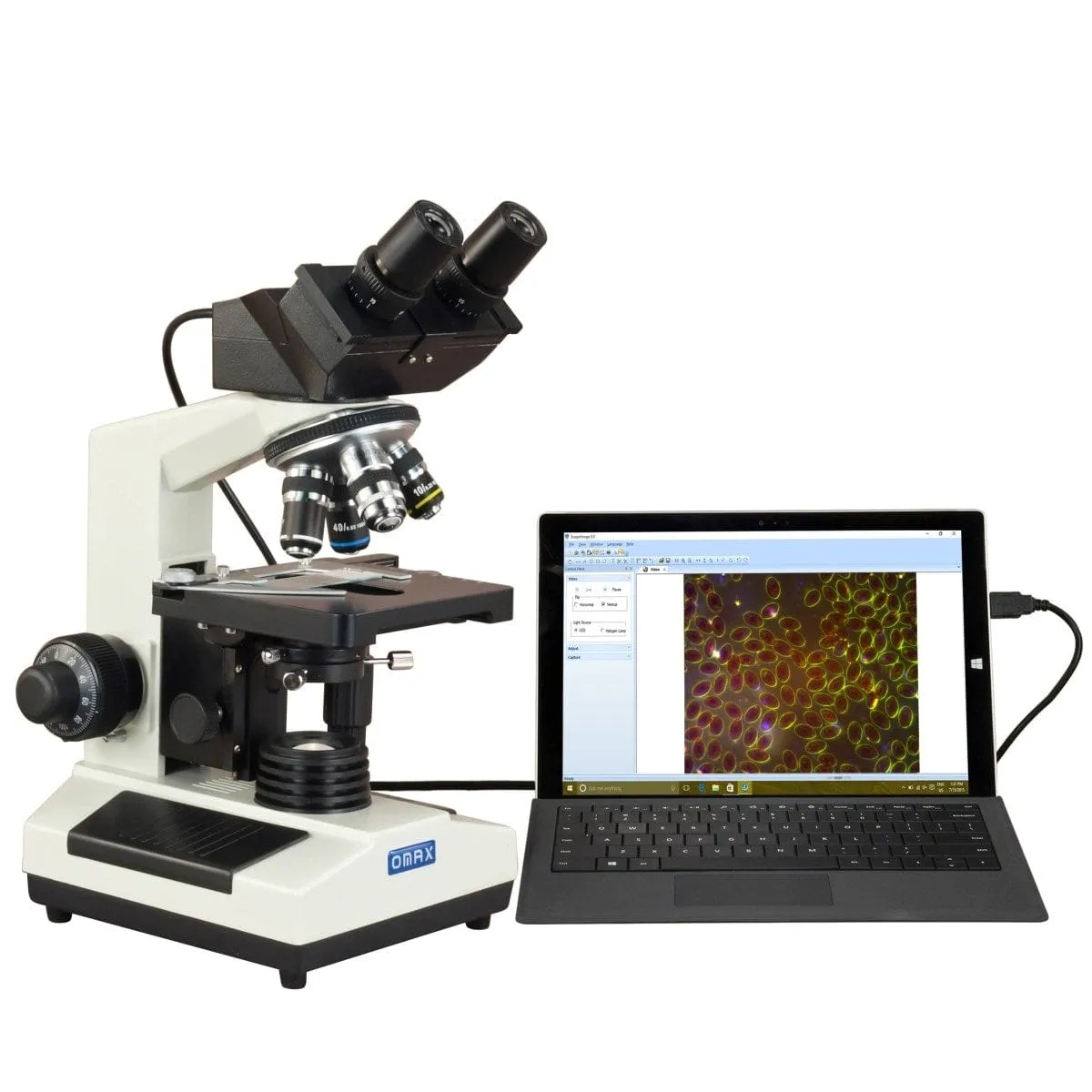 40X-2000X 3MP Digital Integrated Microscope with Halogen Illumination   Oil Darkfield Condenser and 100X Lens, Blank Slides