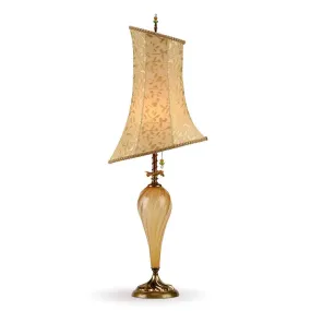 Alessandra Table Lamp 2H78 by Kinzig Design, Soft Green and Gold Blown Glass, Silk Shade