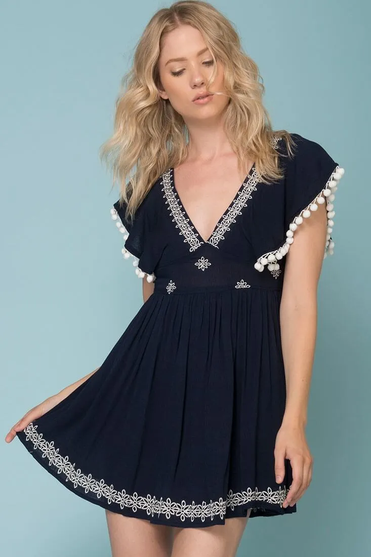 Alexis Pom Pom Dress Navy