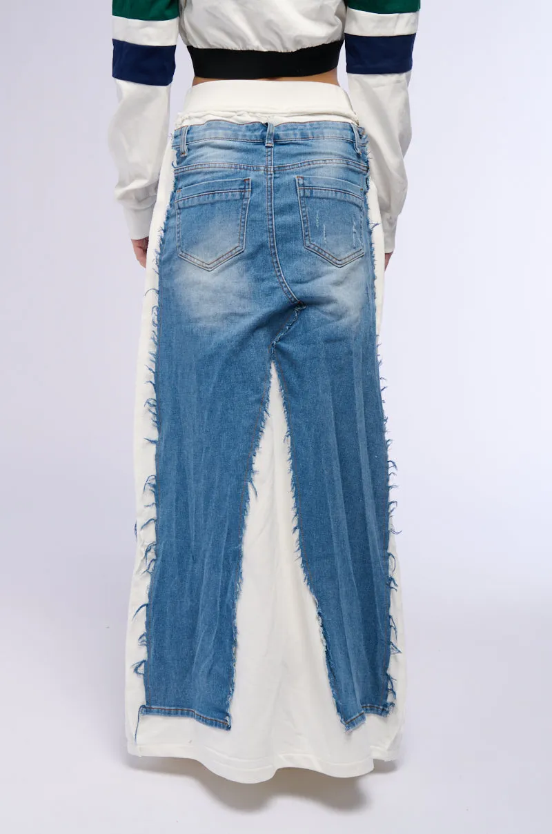 ALICIA FRENCH TERRY DENIM MIX MAXI SKIRT