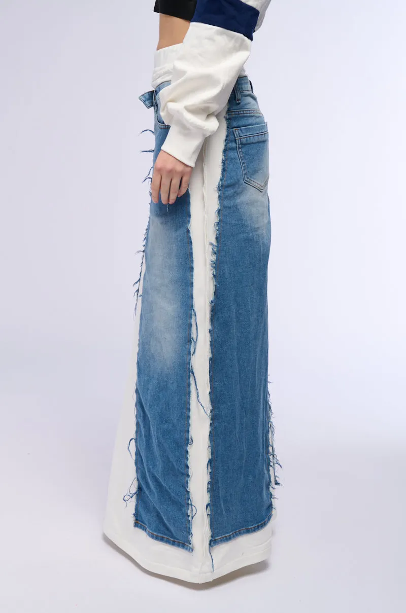 ALICIA FRENCH TERRY DENIM MIX MAXI SKIRT