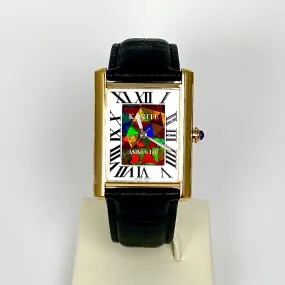 Ammolite Watch- Large-Roman Mosaic Rectangle Watch-Black Leather Strap (Korite)