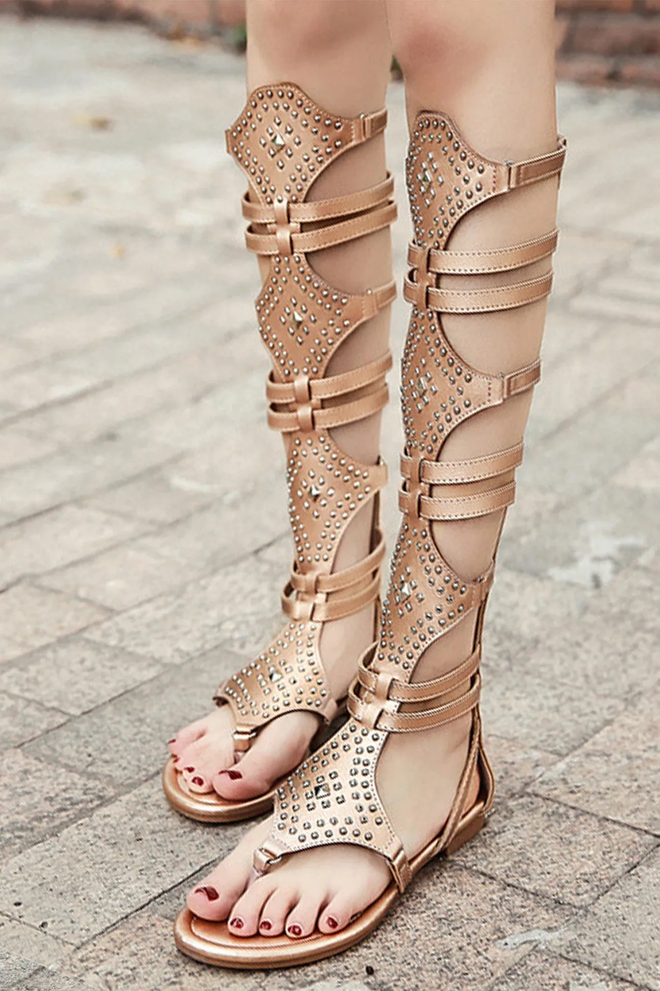 Amozae-Rivet Zipper Gladiator Sandals