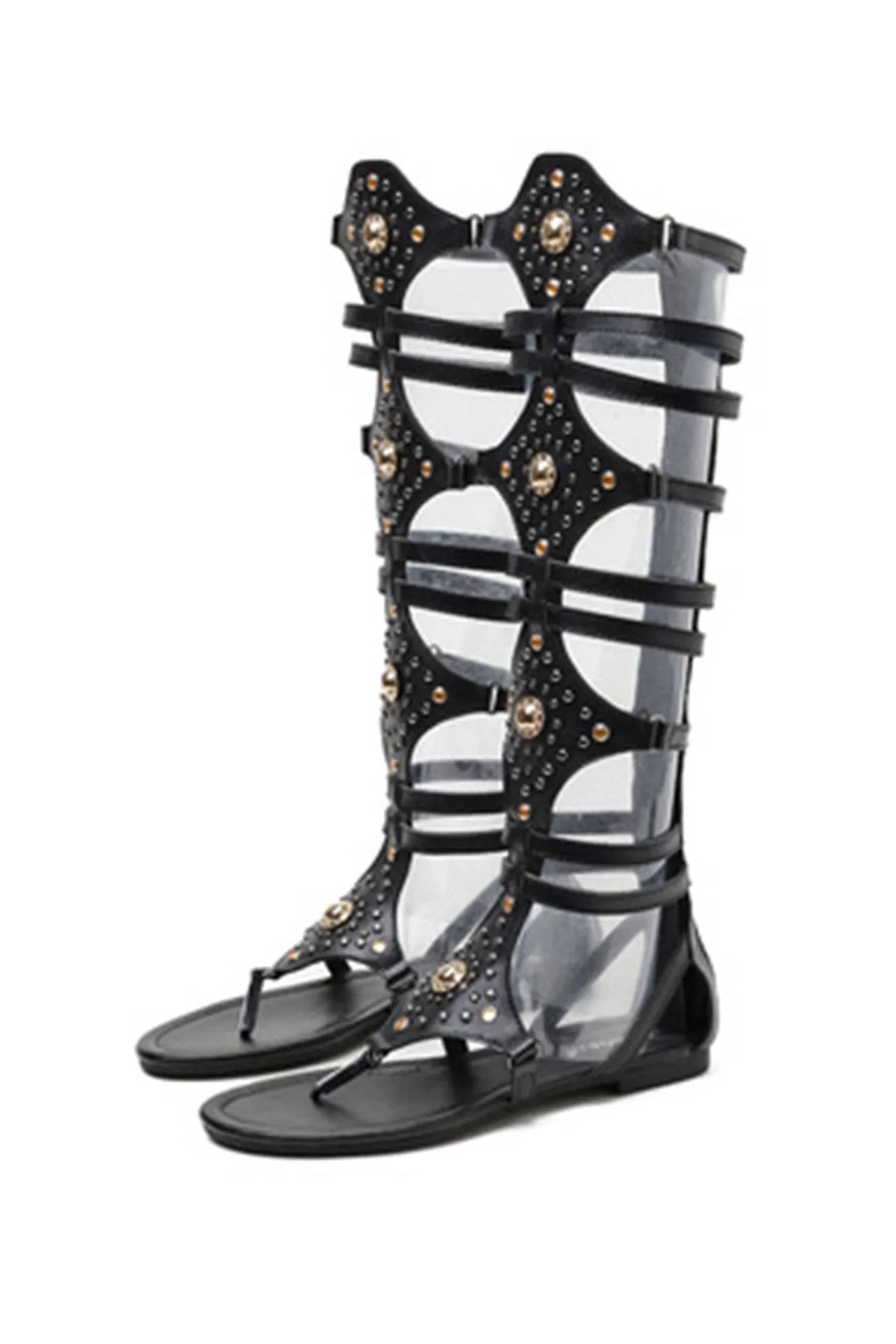 Amozae-Rivet Zipper Gladiator Sandals