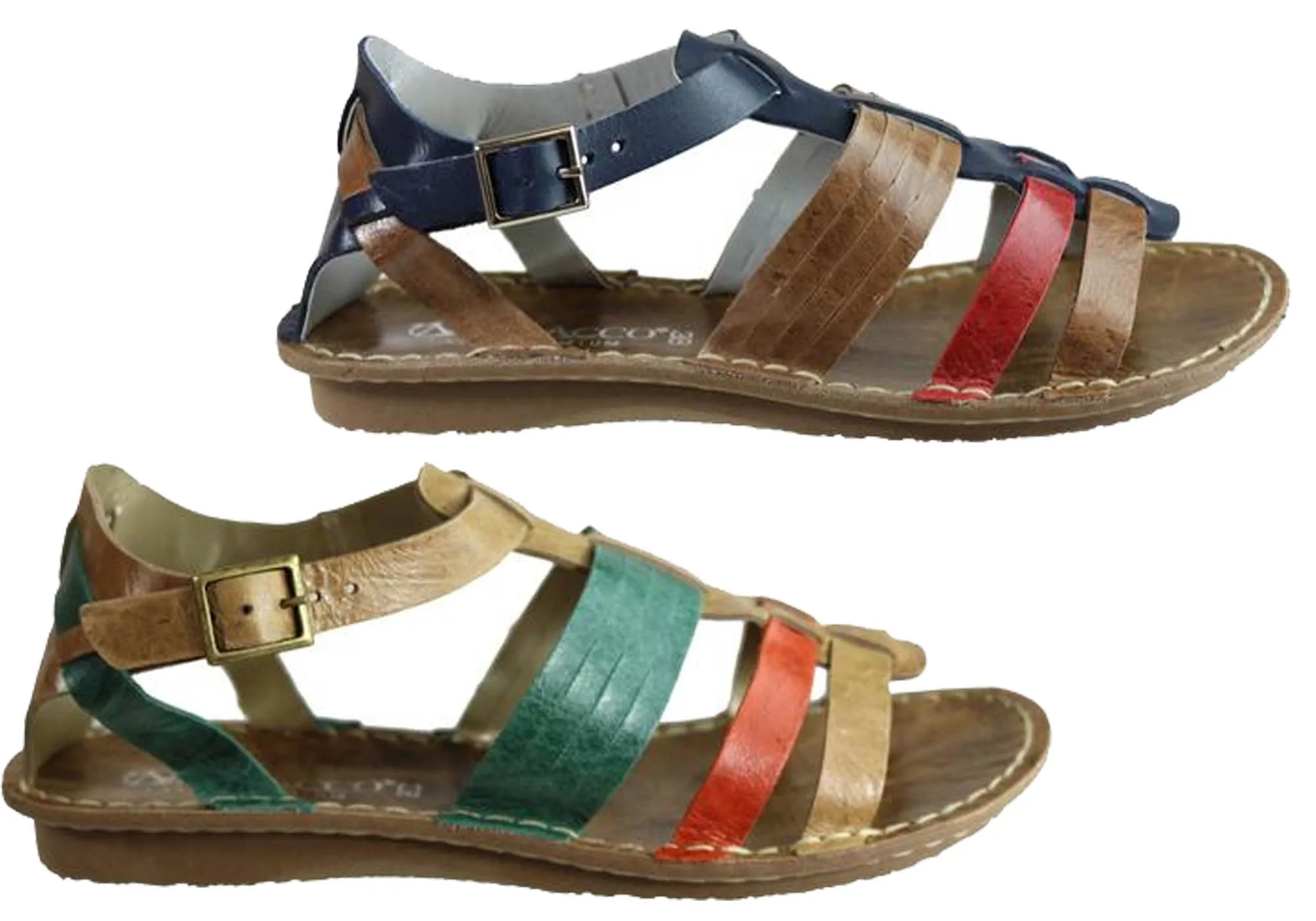 Andacco Augustine Womens Comfort Flat Leather Sandals Made In Brazil