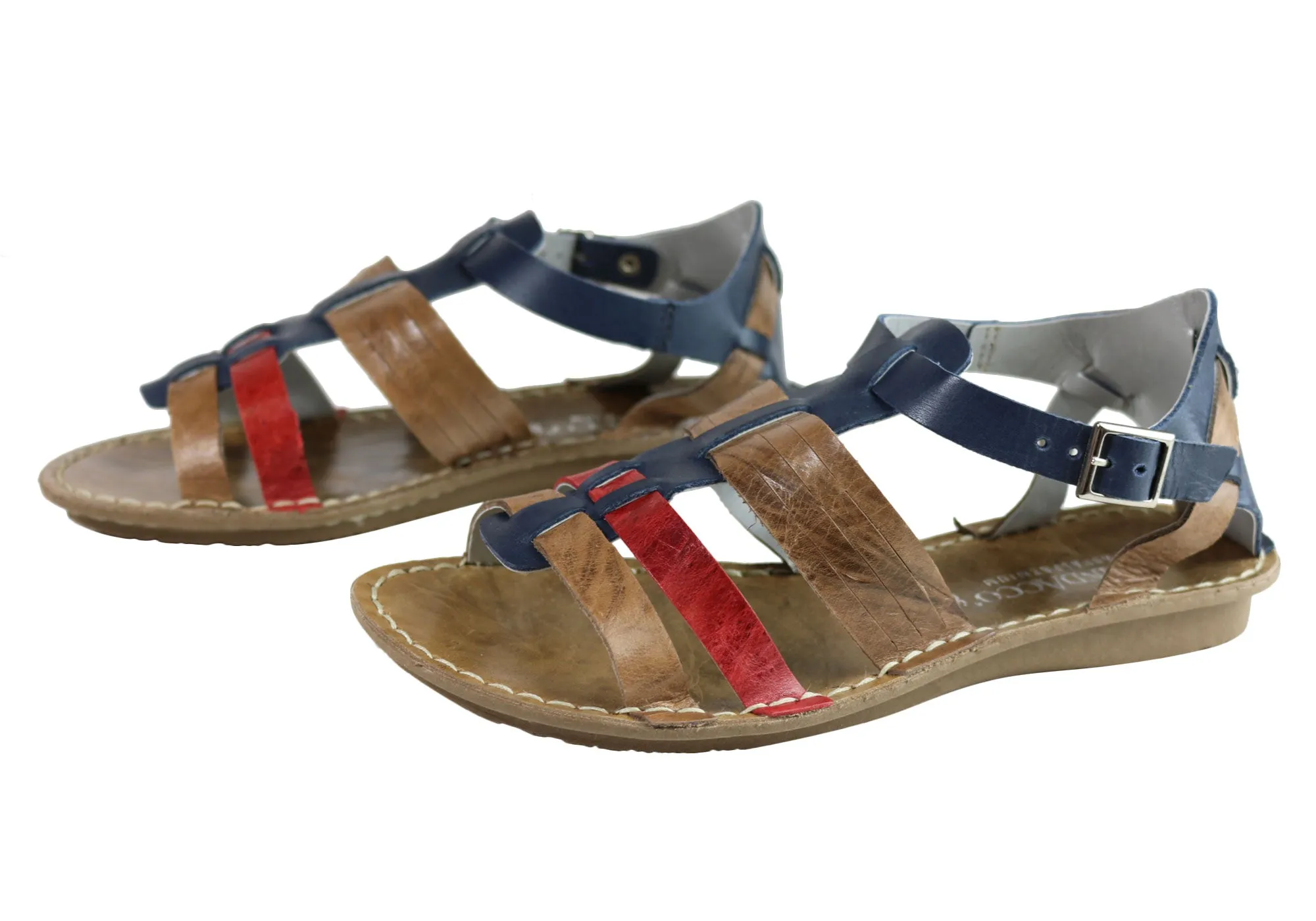 Andacco Augustine Womens Comfort Flat Leather Sandals Made In Brazil