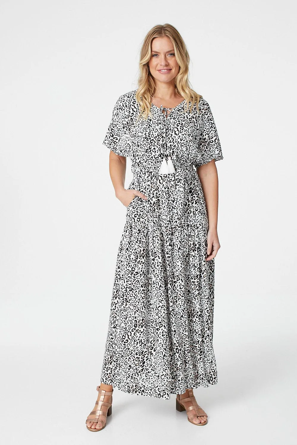 Animal Print Tie Front Maxi Dress