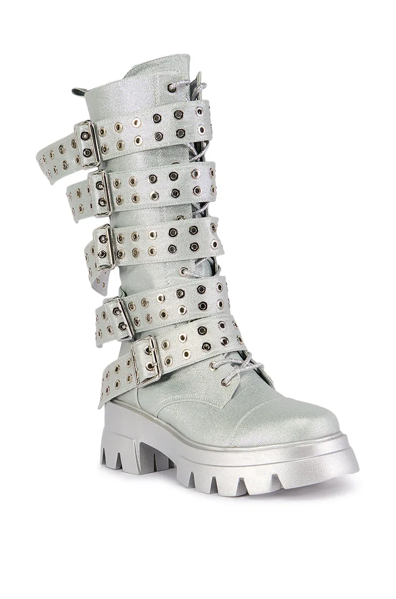 AZALEA WANG MANSI SILVER BUCKLE DETAIL BOOT