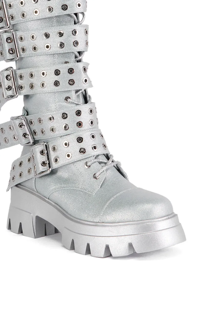 AZALEA WANG MANSI SILVER BUCKLE DETAIL BOOT