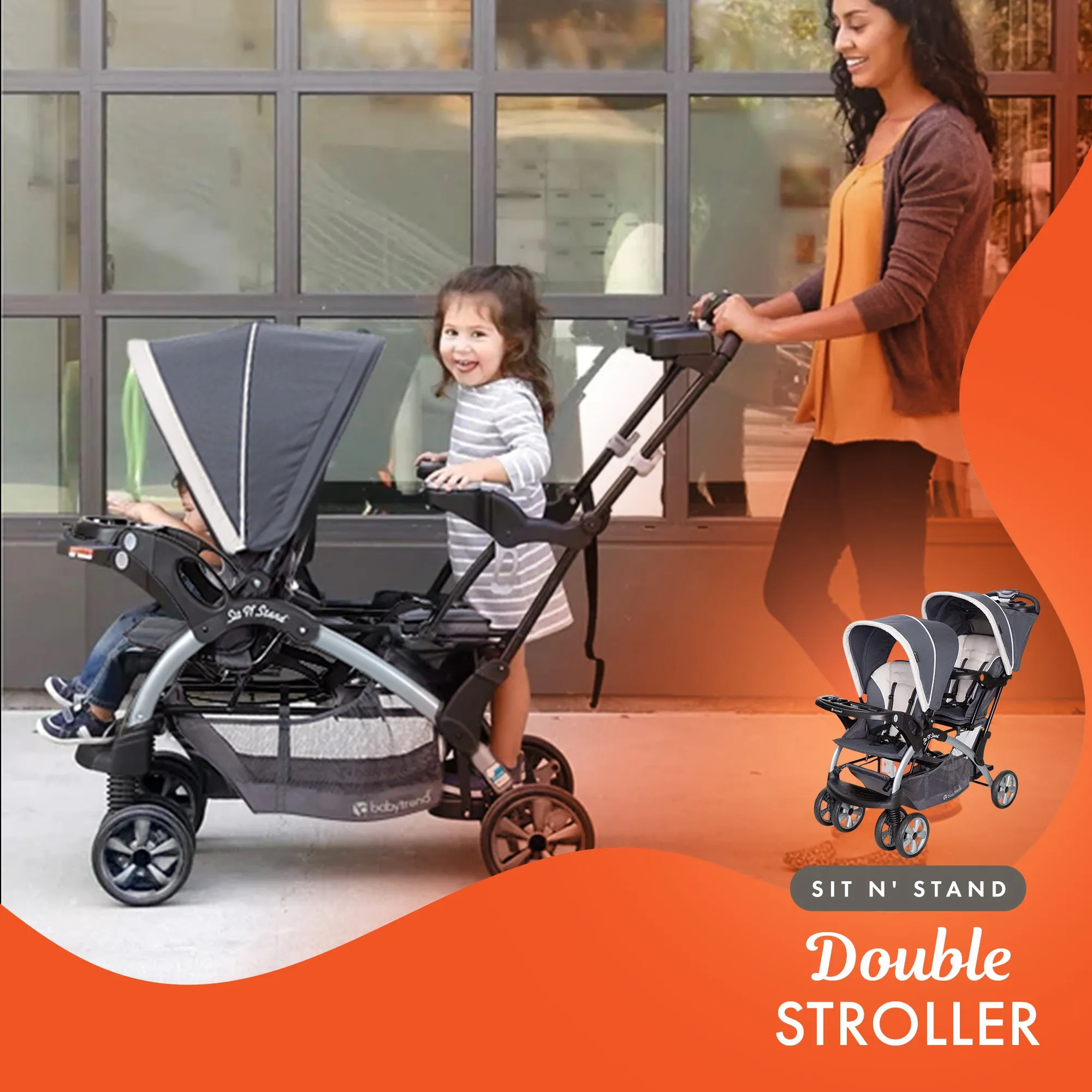 Baby Trend Sit N Stand Travel Double Baby Stroller w/ Single Car Seat, Magnolia