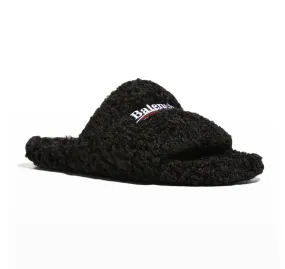 BALENCIAGA FURRY LOGO SLIDE SANDALS