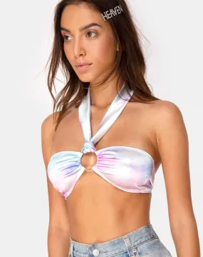 Bandeau Bralet With Gold Ring in Pastel Tie Dye