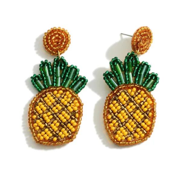 Beaded Earrings, Gold Pineapples