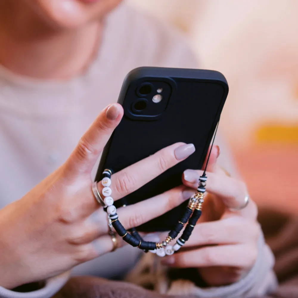 Beaded Phone Strap - Black & Gold Love