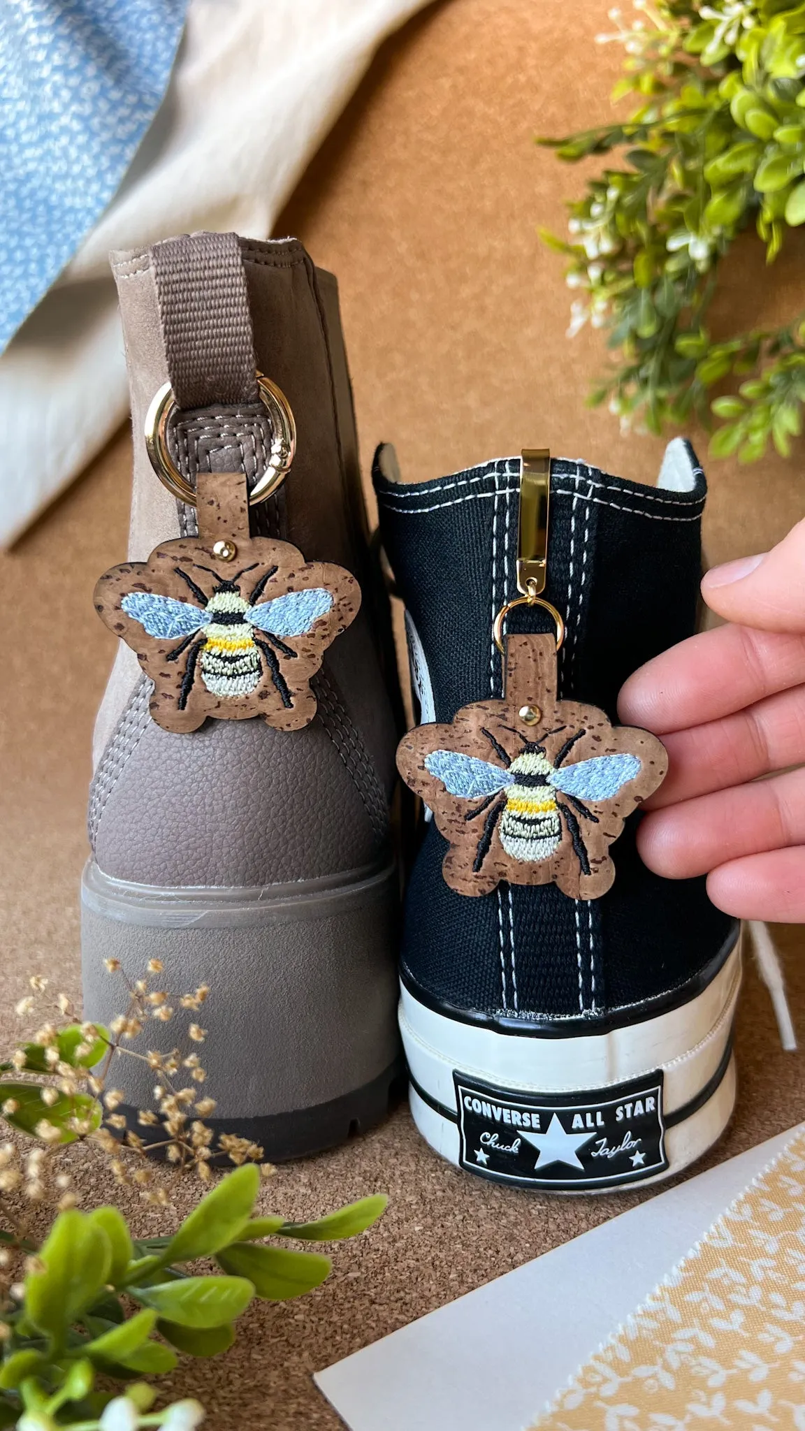 Bee Shoe Accessory | Embroidered Pull Loop Boot Charm, Shoe Charm, High Top Sneaker Clip or Boot Clip