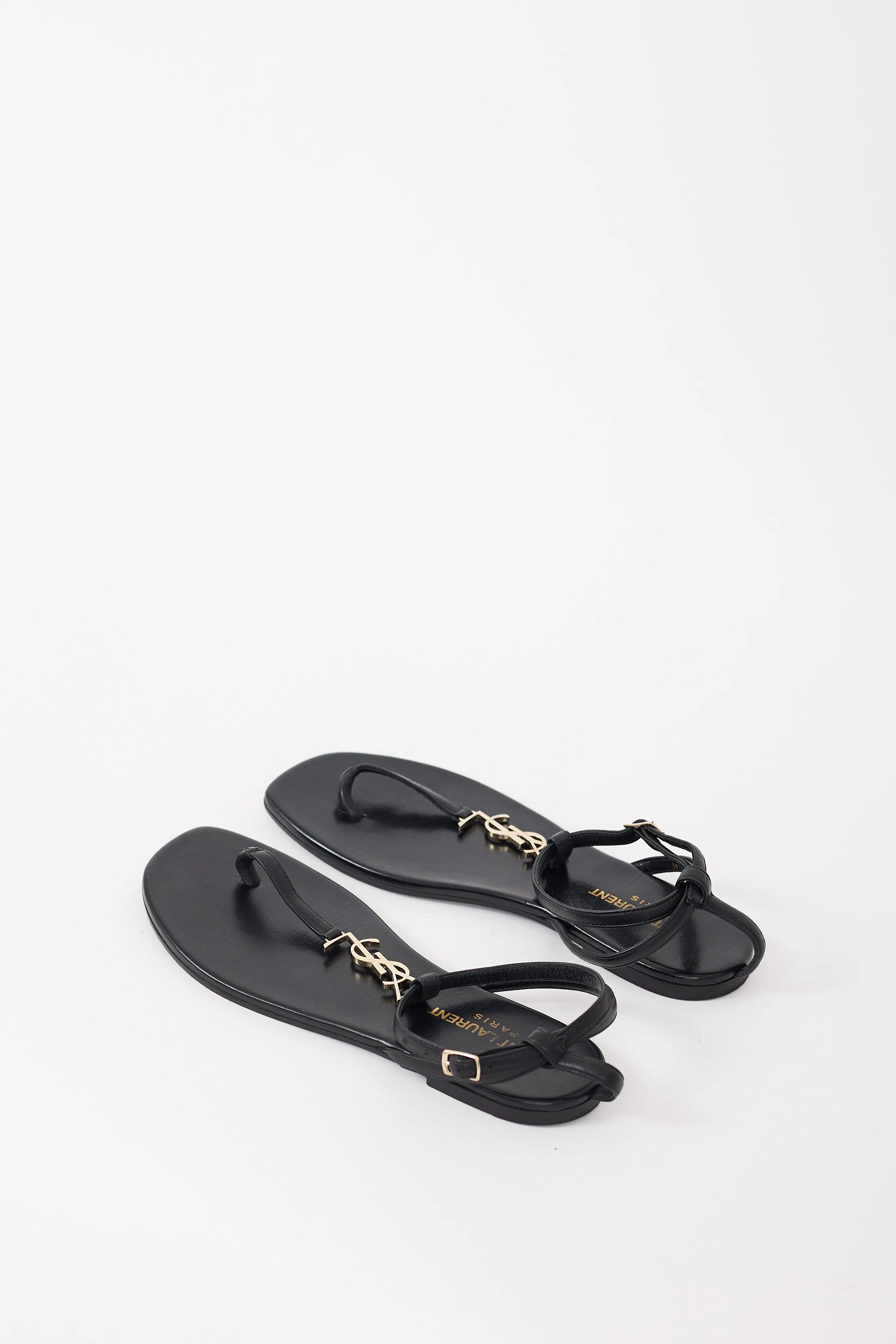 Black Leather Cassandre T-Strap Sandal