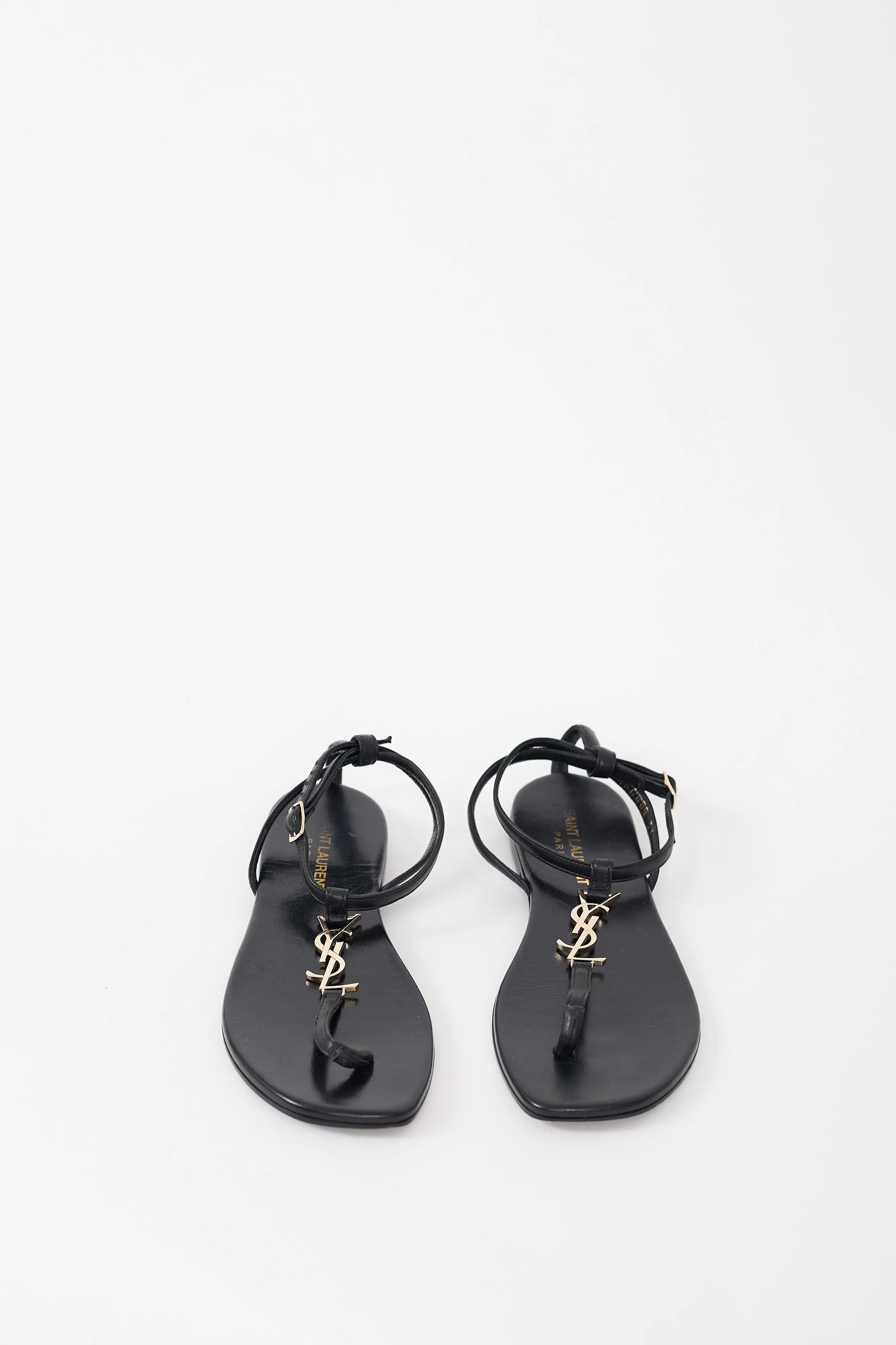 Black Leather Cassandre T-Strap Sandal