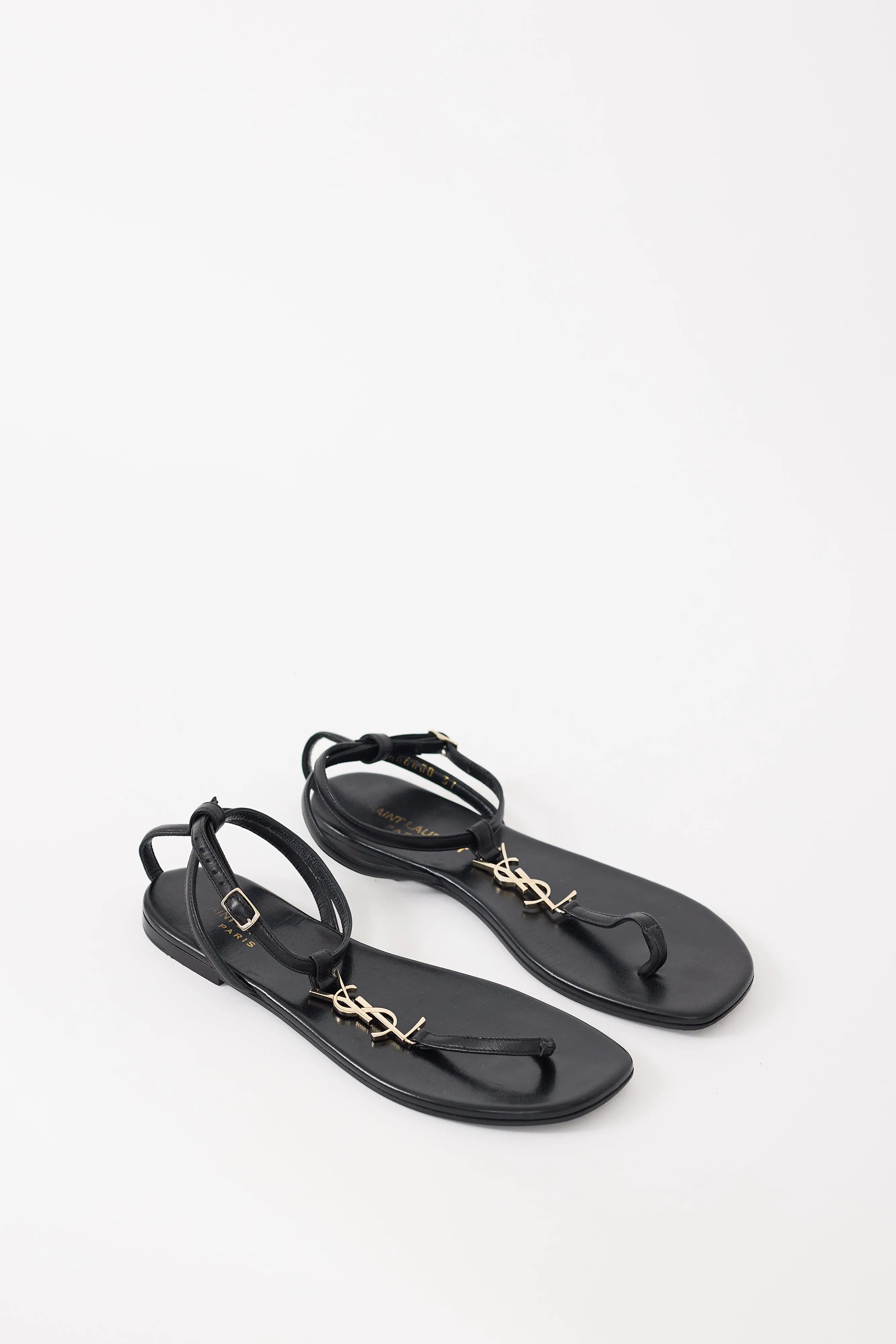 Black Leather Cassandre T-Strap Sandal