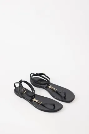 Black Leather Cassandre T-Strap Sandal