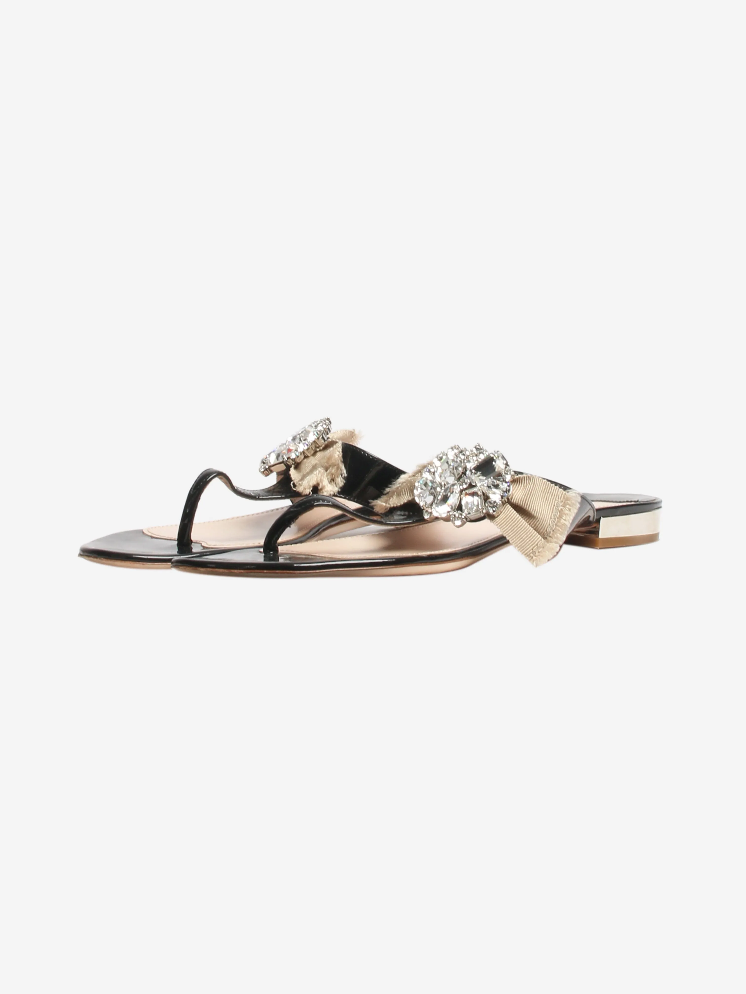 Black patent bejewelled sandals - size EU 39.5