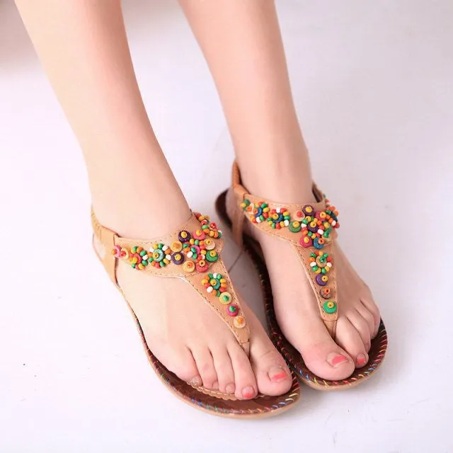 Bohemia Style Color Beaded Thong Sandals