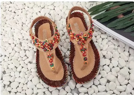 Bohemia Style Color Beaded Thong Sandals