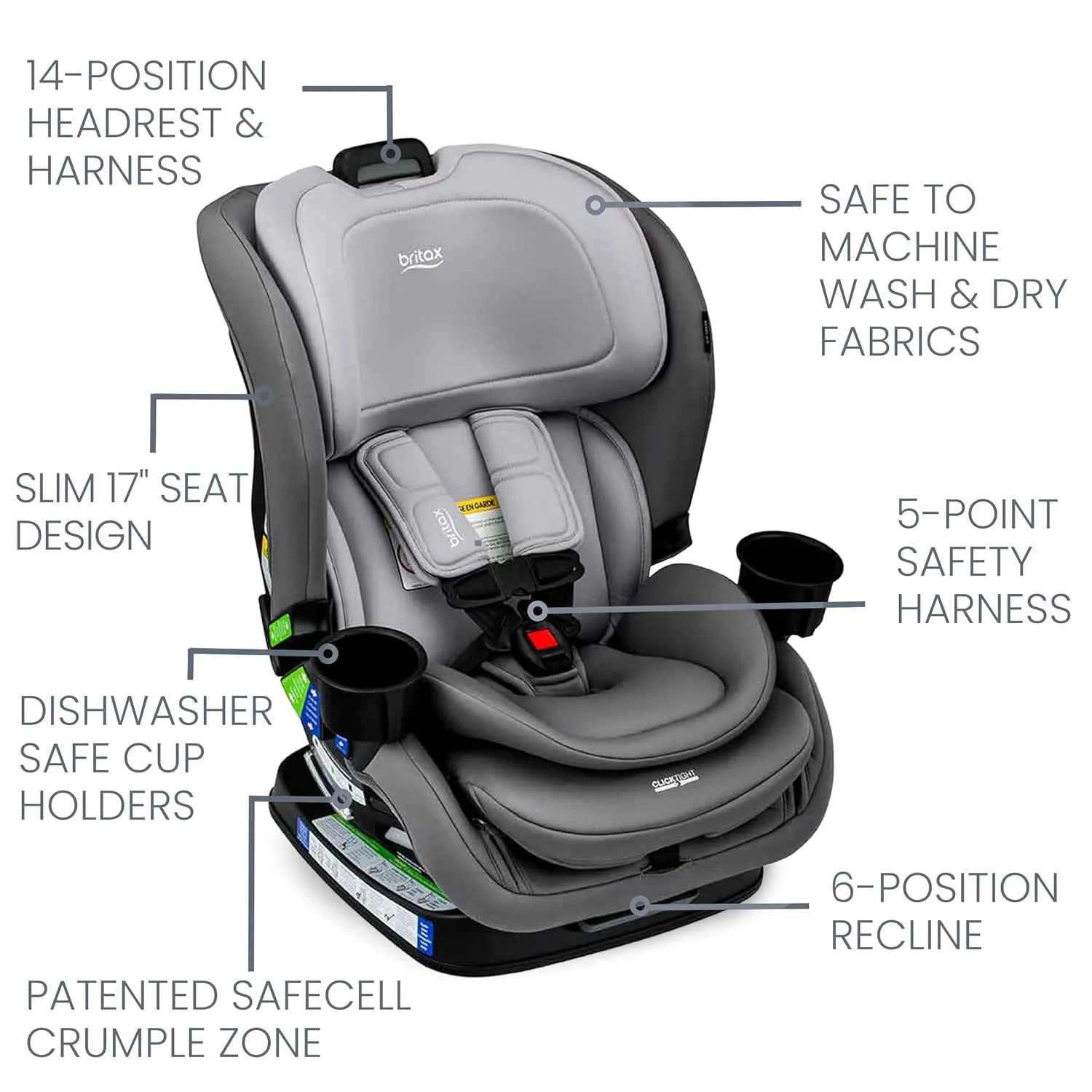 Britax Poplar Clicktight Convertible Car Seat - Glacier Graphite