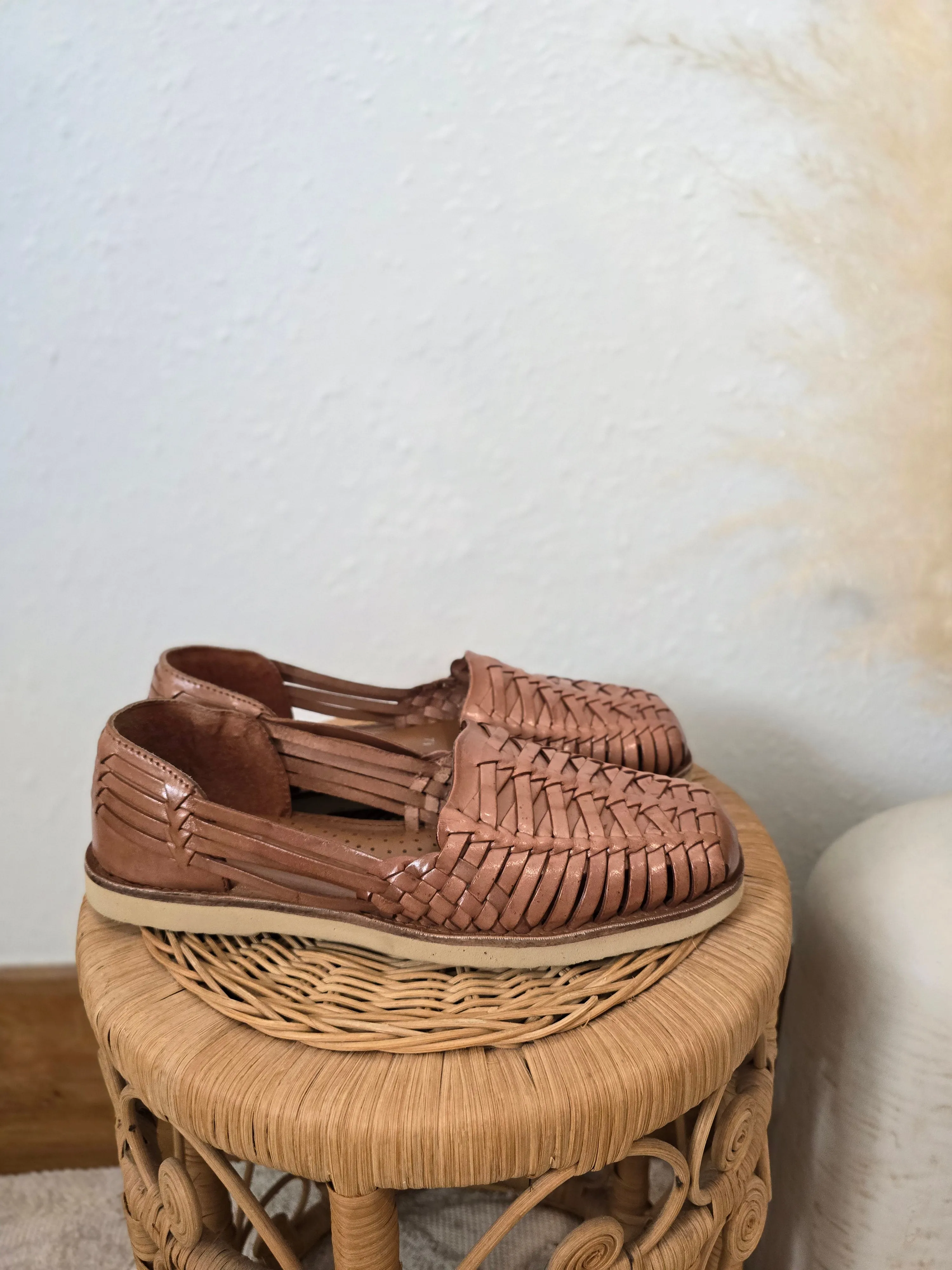 Brown Handwoven Leather Flats (7.5)