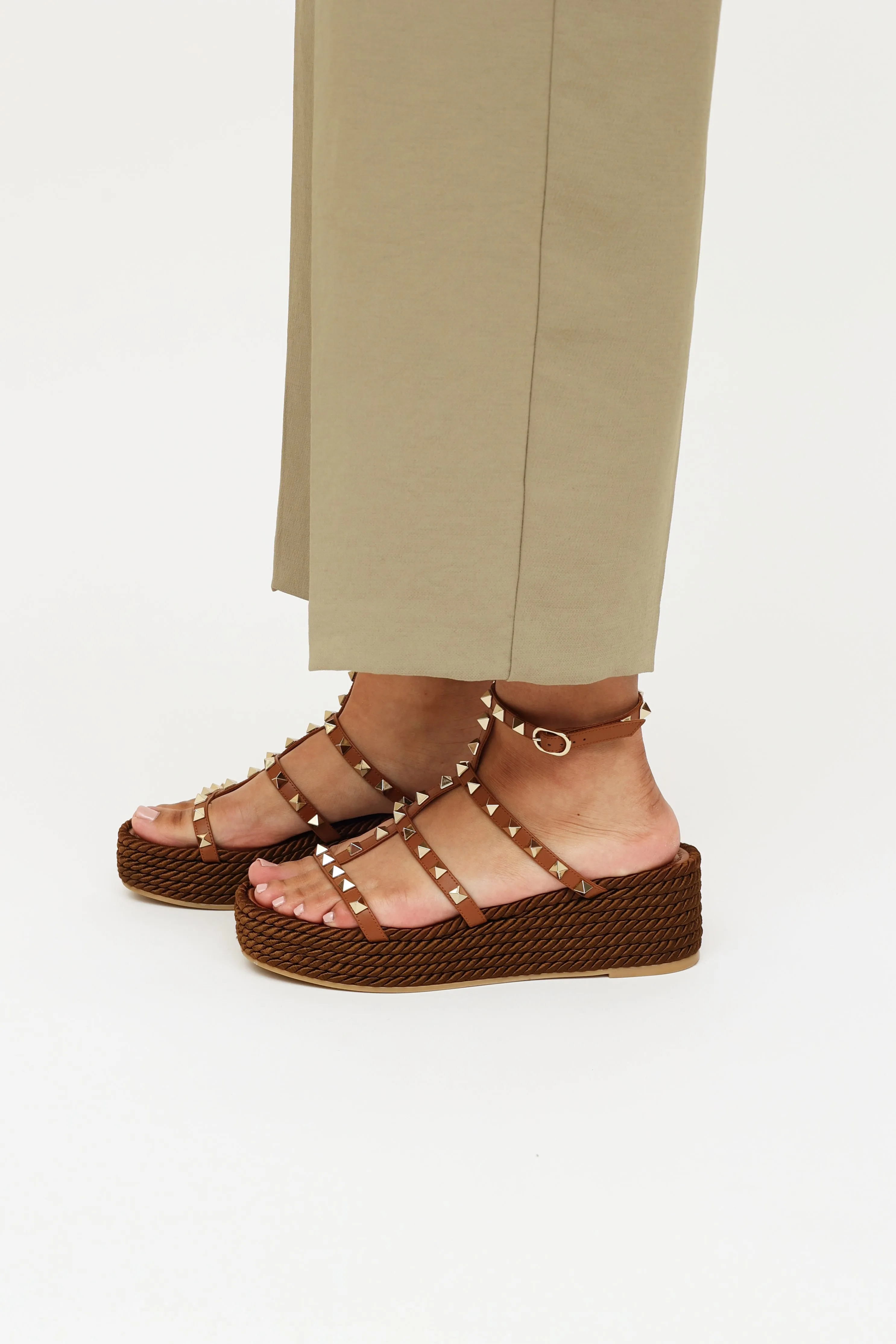 Brown Rockstud Espadrille Sandal