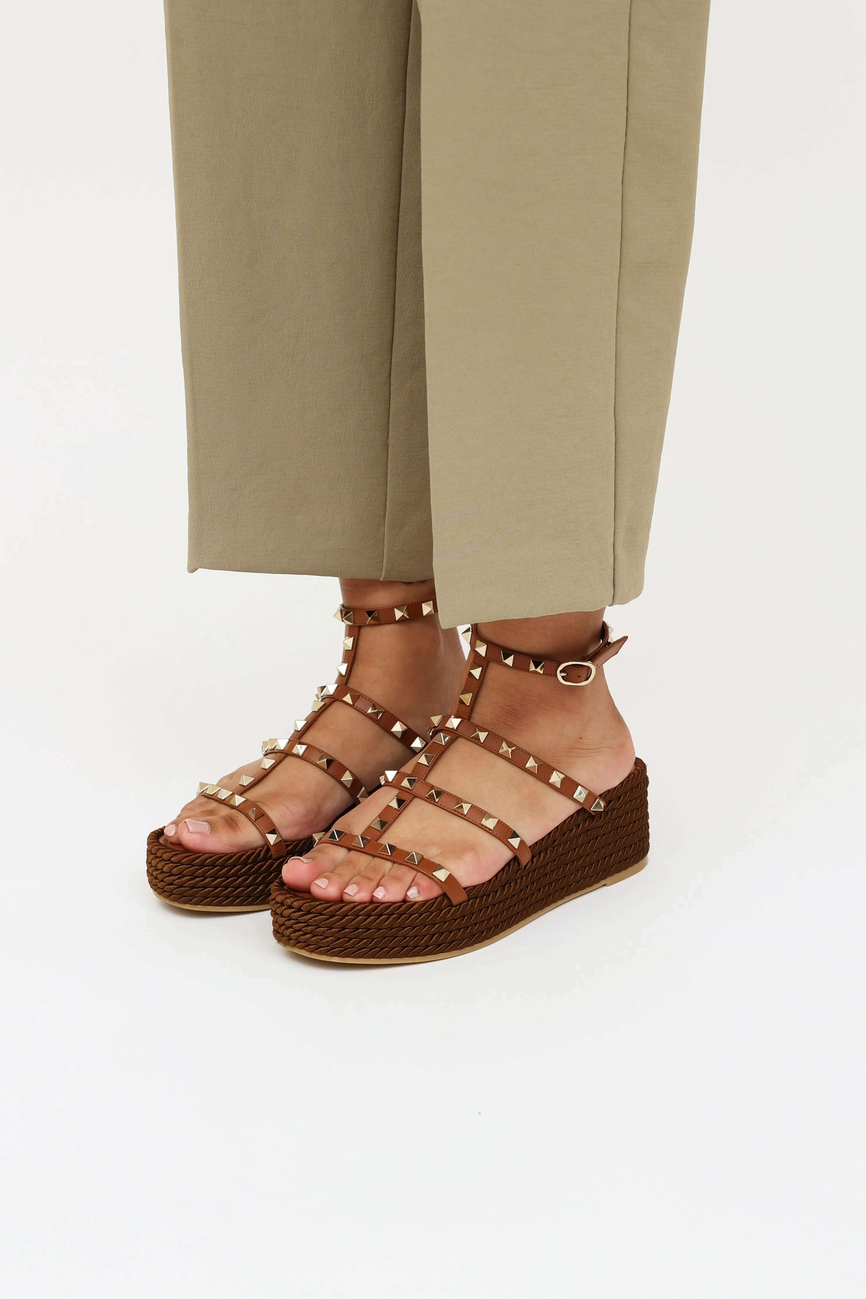 Brown Rockstud Espadrille Sandal