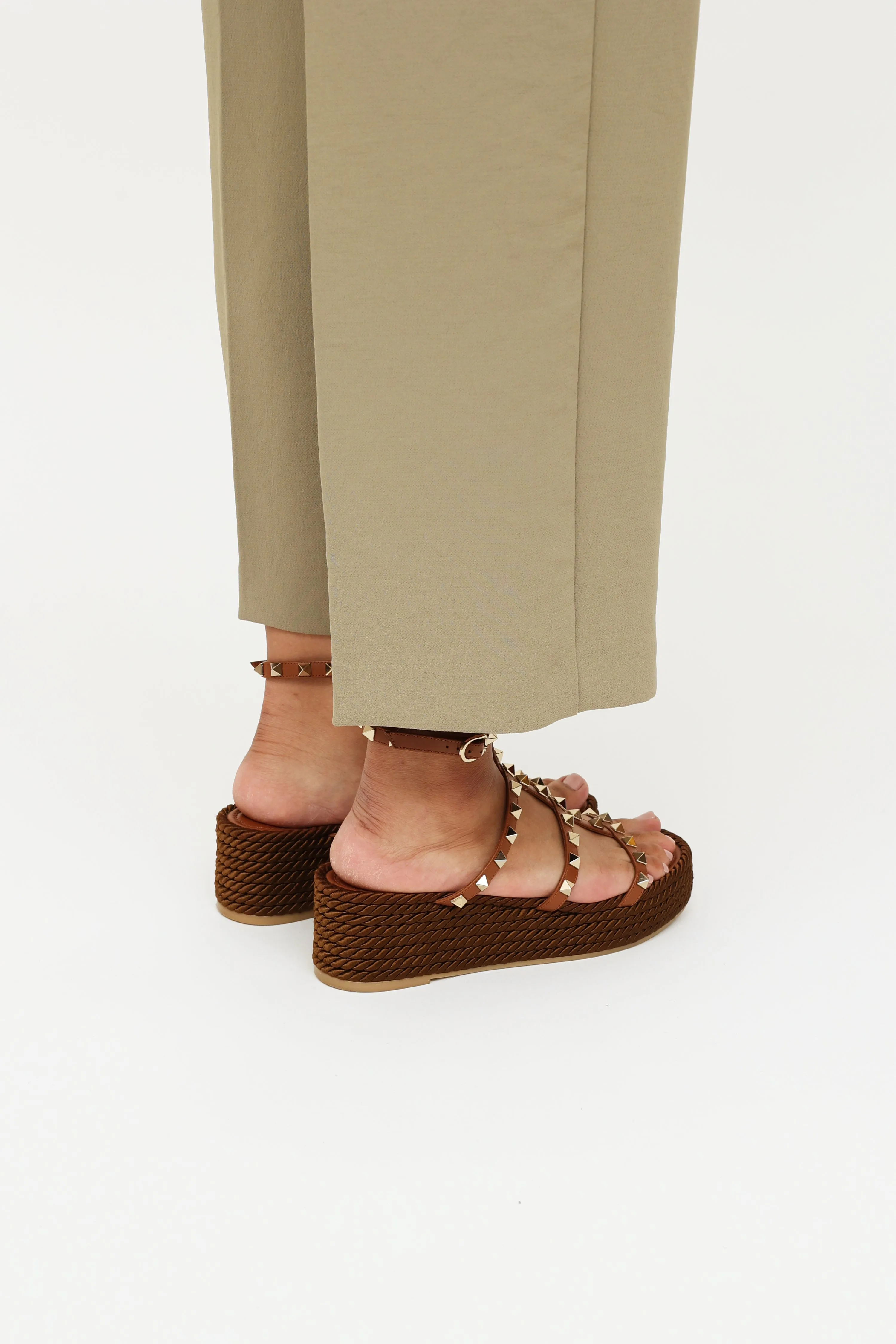 Brown Rockstud Espadrille Sandal