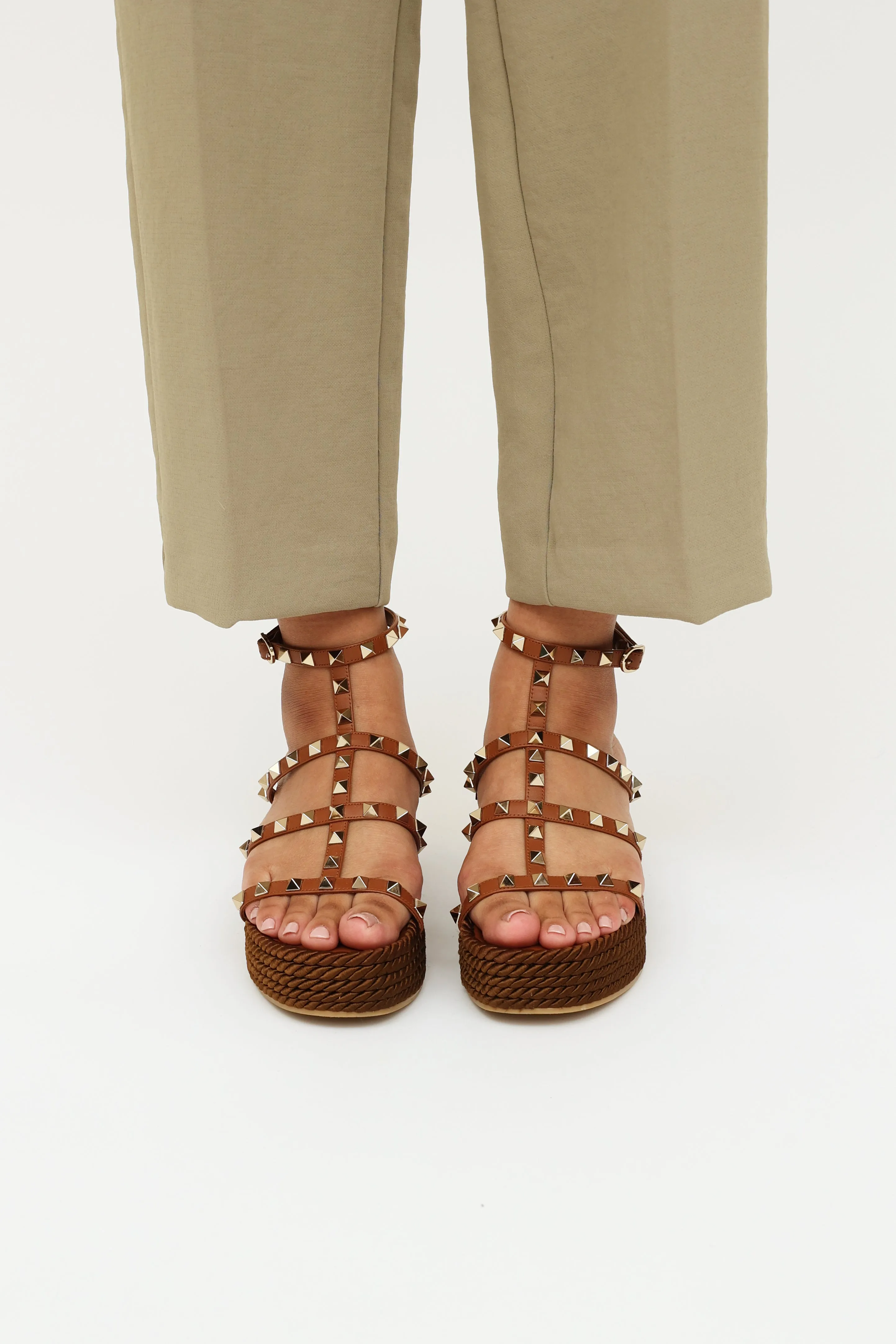 Brown Rockstud Espadrille Sandal