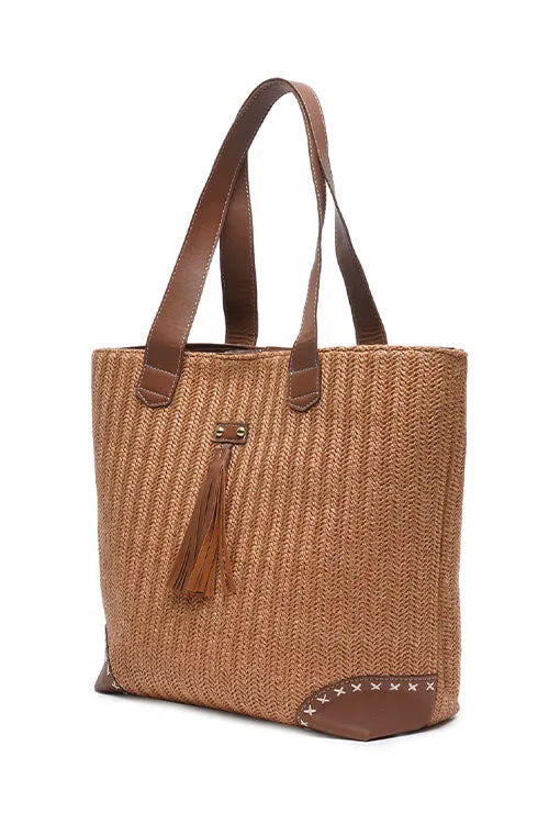 Caramel Raffia Weave Tote Bag