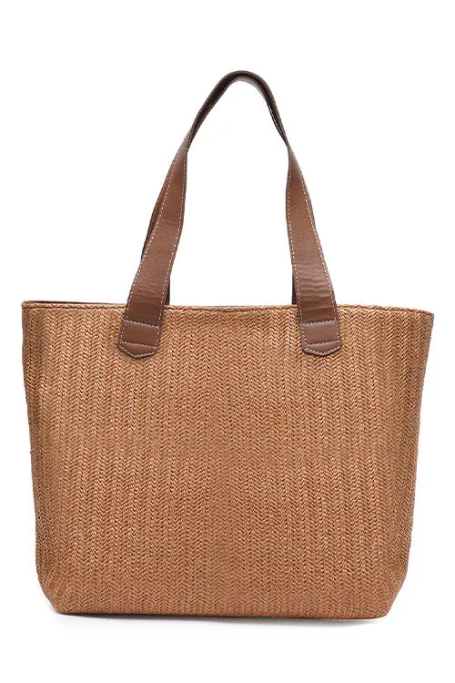 Caramel Raffia Weave Tote Bag