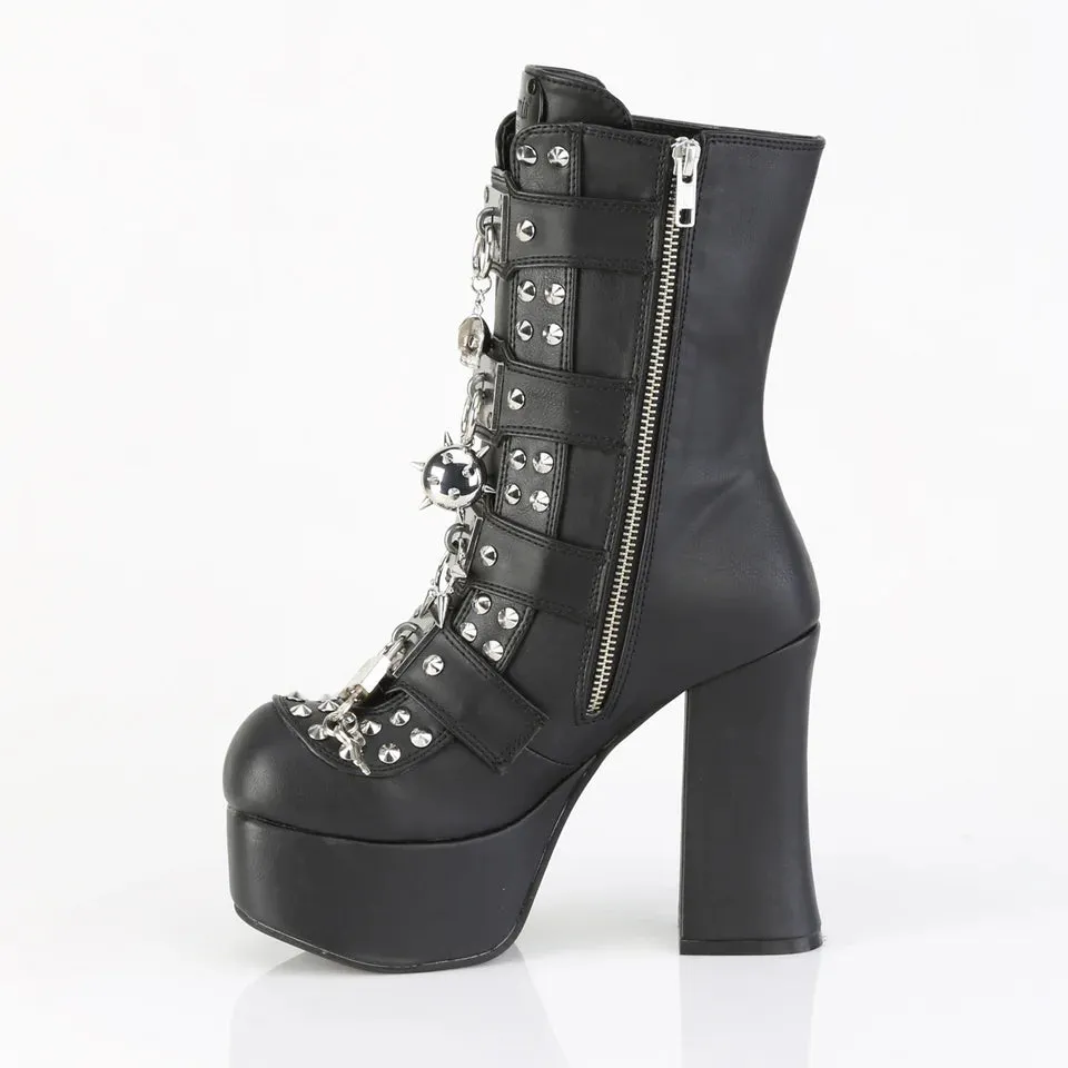 Charade-118 Black Vegan Leather Ankle-High 4.5" Block Heel Boot