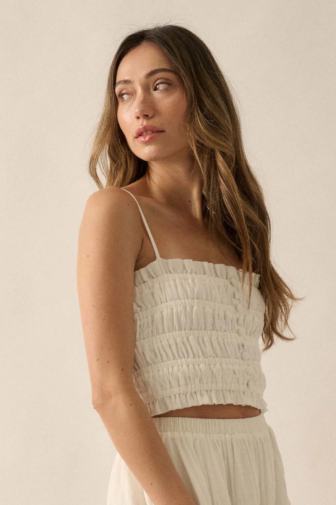 Chase the Wind Smocked Crinkle Cotton Cami Top