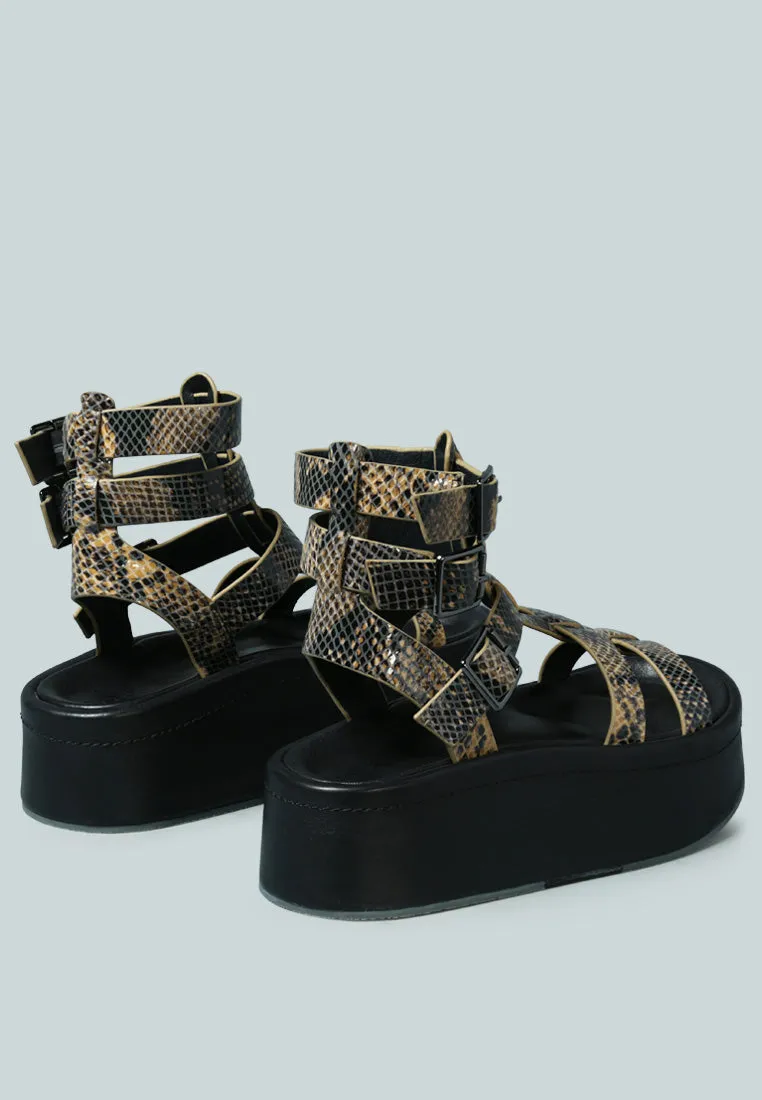 CRUZ Gladiator Platform Leather Sandal in Snake Print