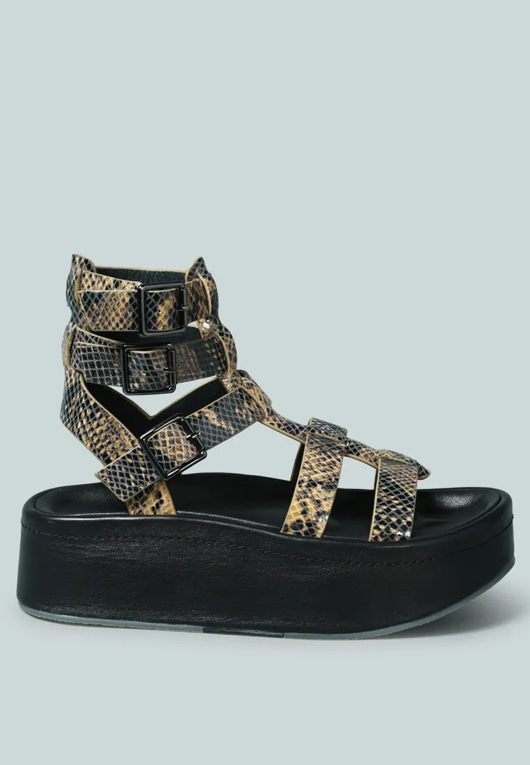 CRUZ Gladiator Platform Leather Sandal in Snake Print