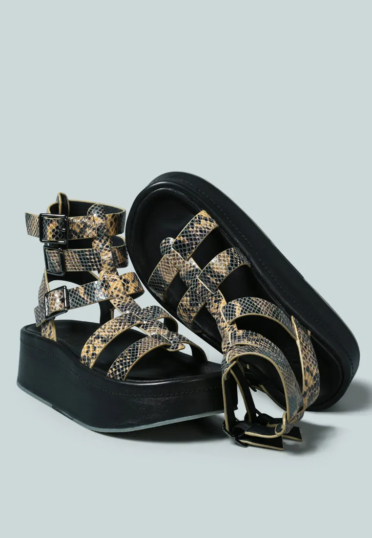 CRUZ Gladiator Platform Leather Sandal in Snake Print