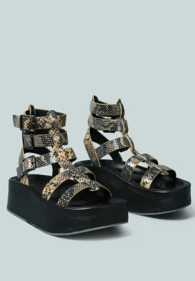 CRUZ Gladiator Platform Leather Sandal in Snake Print