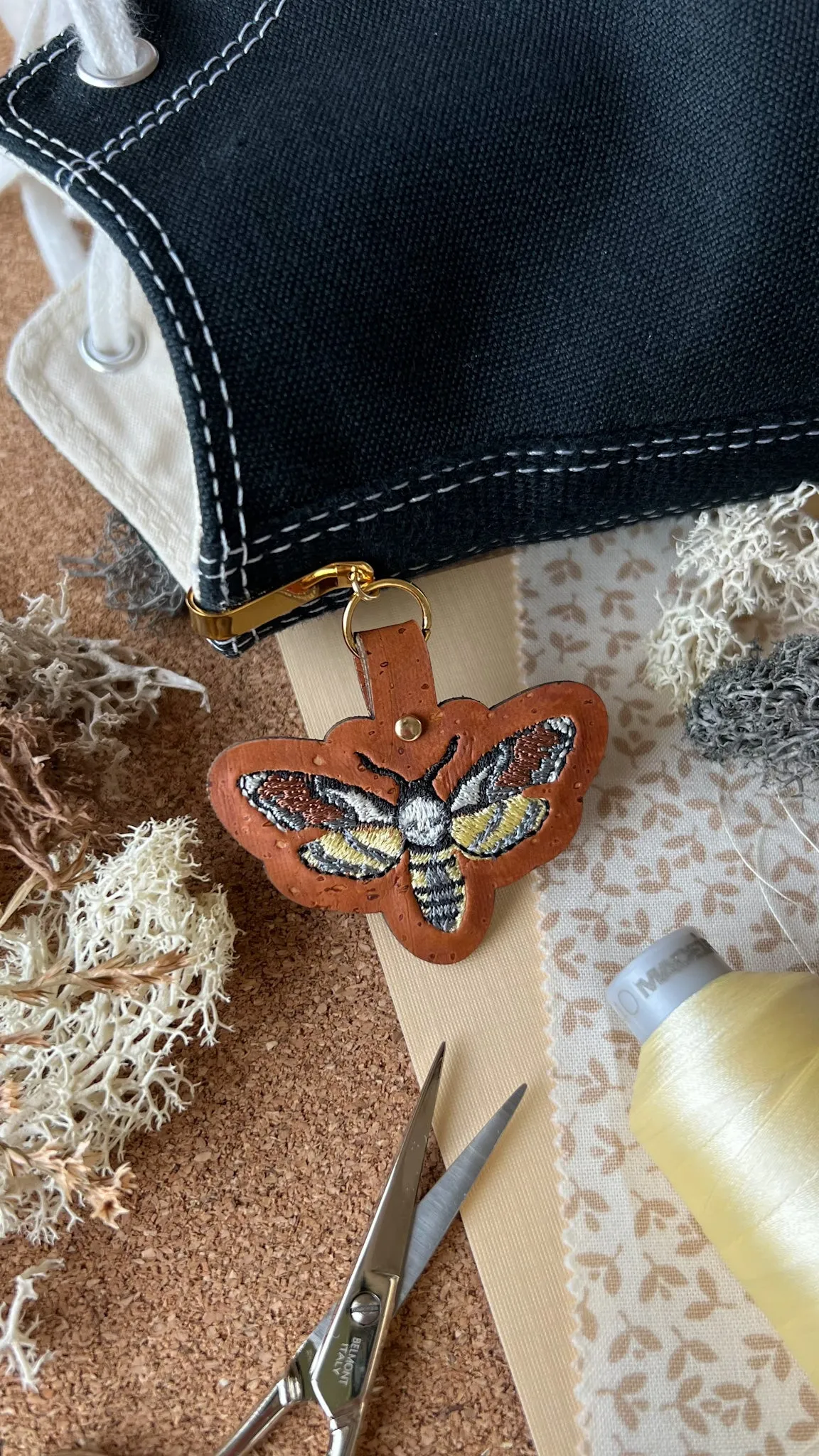 Death's Head Hawkmoth Shoe Accessory | Embroidered Pull Loop Boot Charm, Shoe Charm, High Top Sneaker Clip or Boot Clip