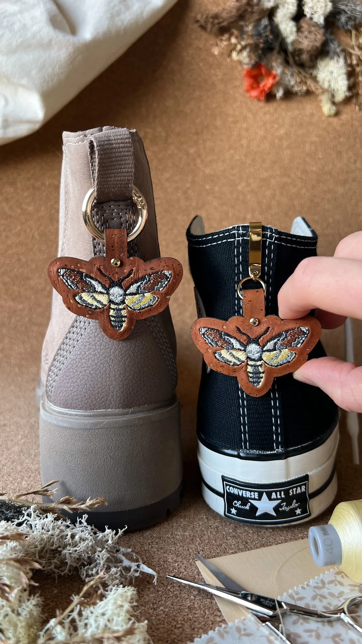 Death's Head Hawkmoth Shoe Accessory | Embroidered Pull Loop Boot Charm, Shoe Charm, High Top Sneaker Clip or Boot Clip