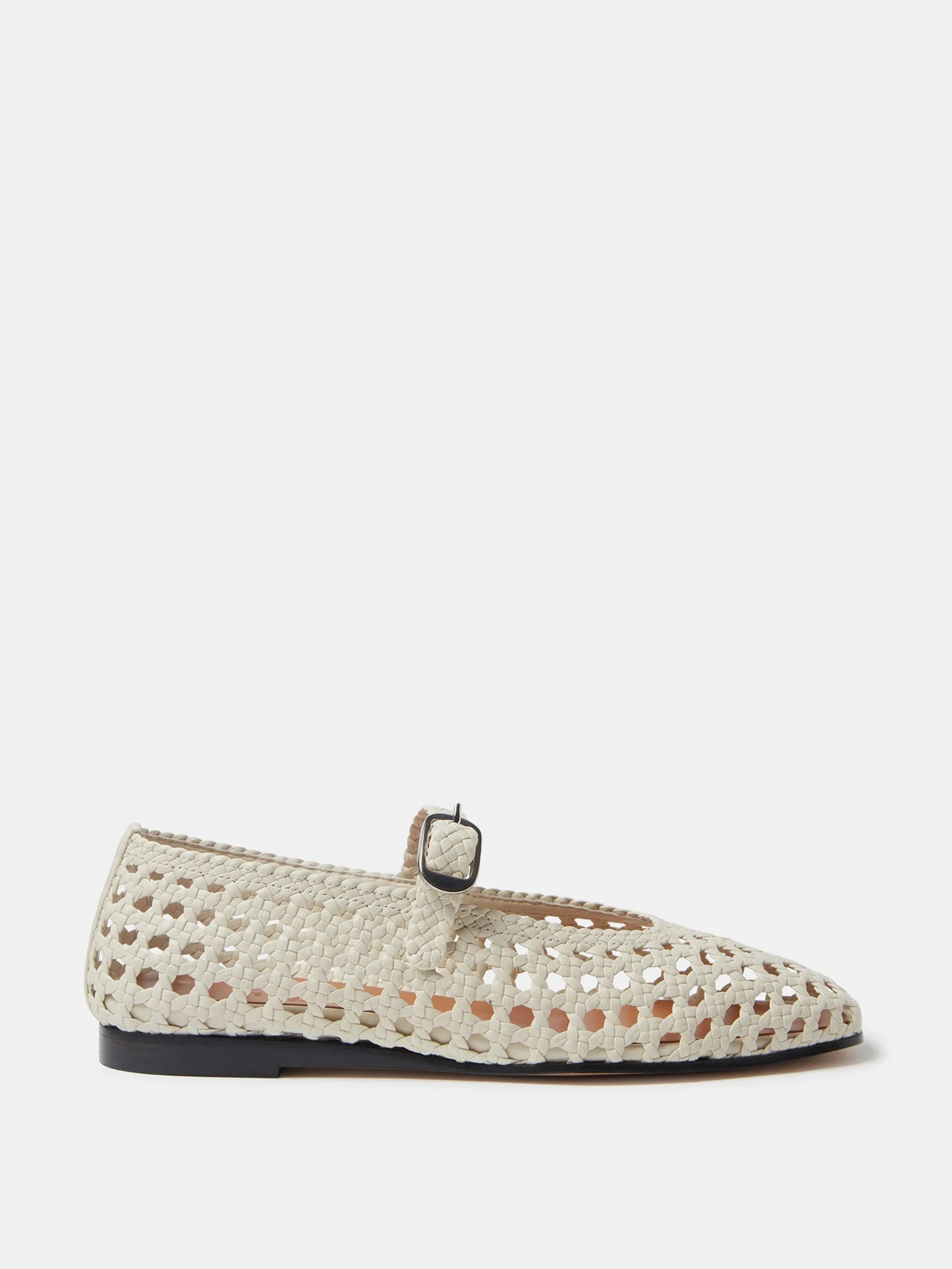 Ecru leather woven Mary Jane flats