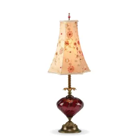 Elizabeth Jane Table Lamp 17RA8 with Deep Red Blown Glass and Floral Bell Shaped Shade by Kinzig Design