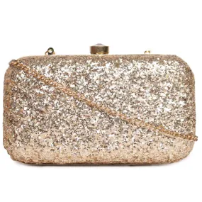 Embllished Golden Jewel Box Clutch With Sling Strap