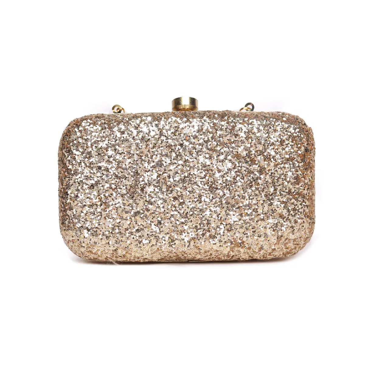 Embllished Golden Jewel Box Clutch With Sling Strap