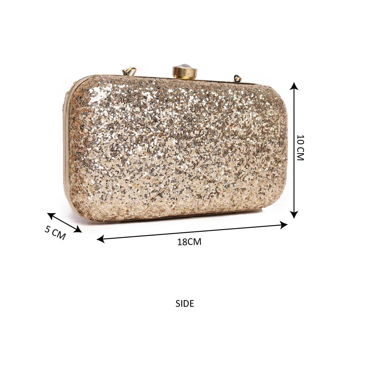 Embllished Golden Jewel Box Clutch With Sling Strap