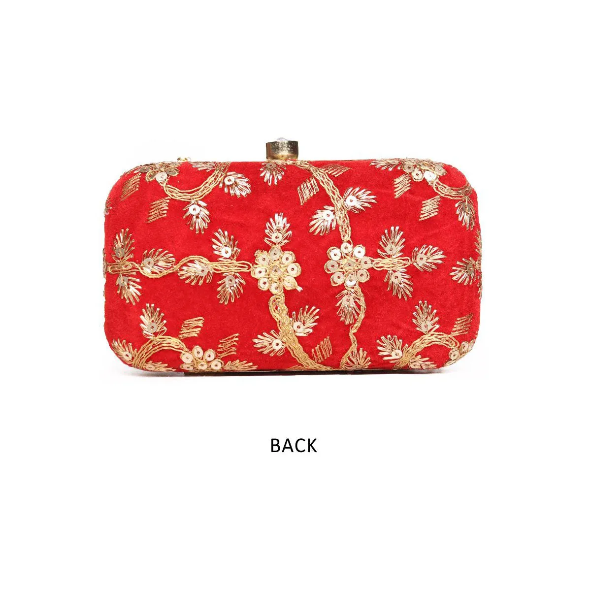 Embllished Red Velvet Jewel Box Clutch With Sling Strap