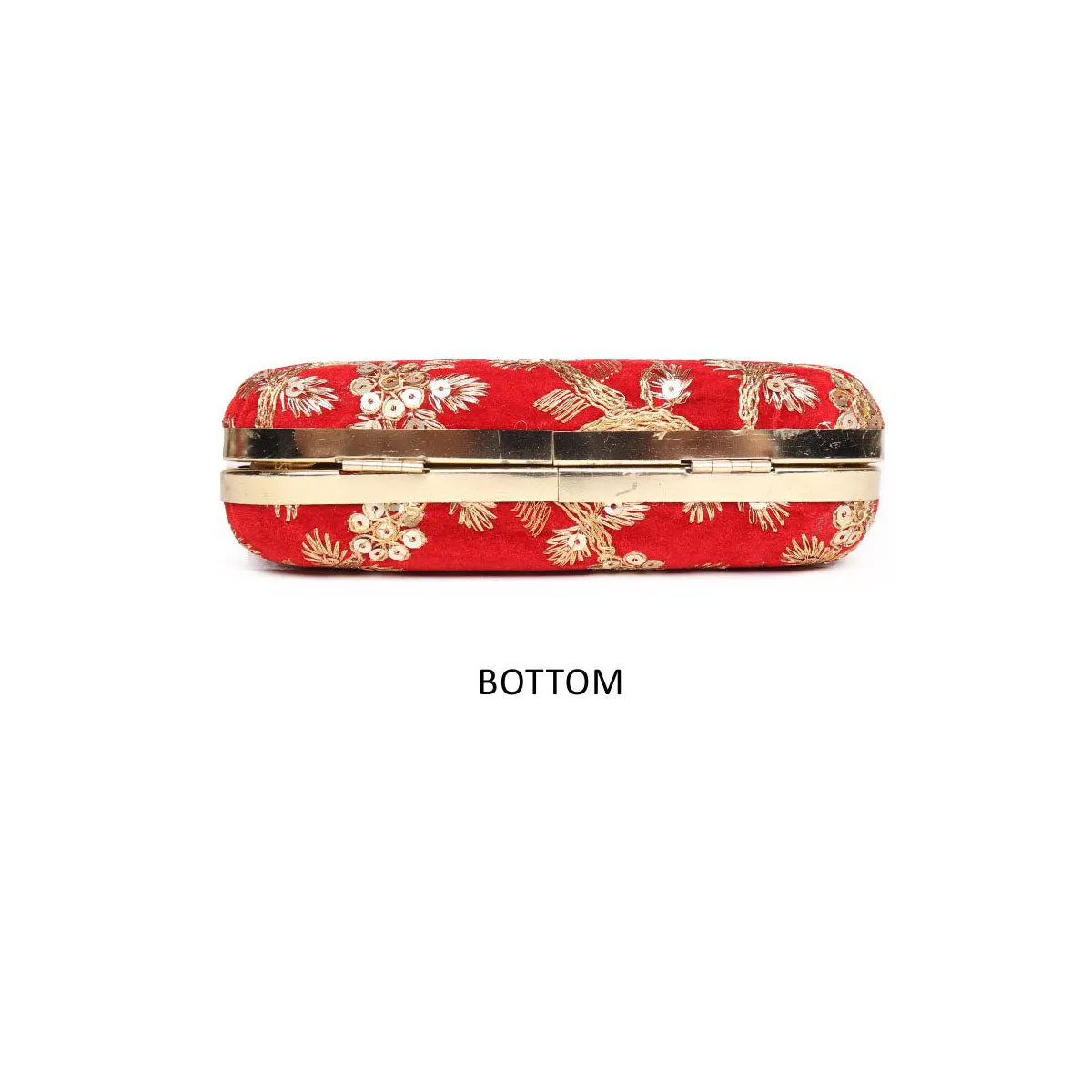 Embllished Red Velvet Jewel Box Clutch With Sling Strap